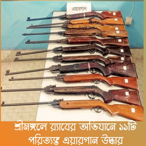 শ্রীমঙ্গলে র্যাবের অভিযানে ১১টি পরিত্যক্ত এয়ারগান উদ্ধার