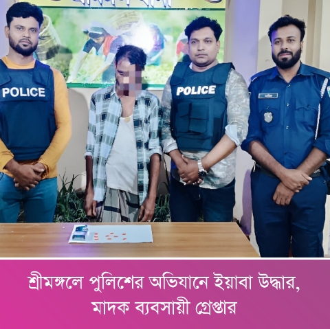 শ্রীমঙ্গলে পুলিশের অভিযানে ইয়াবা উদ্ধার, মাদক ব্যবসায়ী গ্রেপ্তার